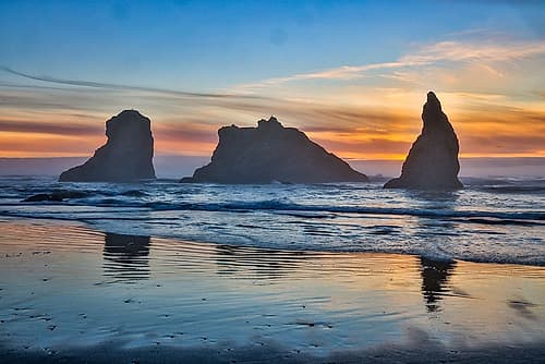Usa-Oregon-Bandon Bandon Beach-Sunset at the Beach Coastal Print